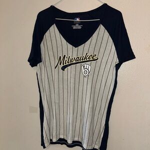 WOMENS MLB Milwaukee Brewers Baseball T-shirt Large V-Neck Top